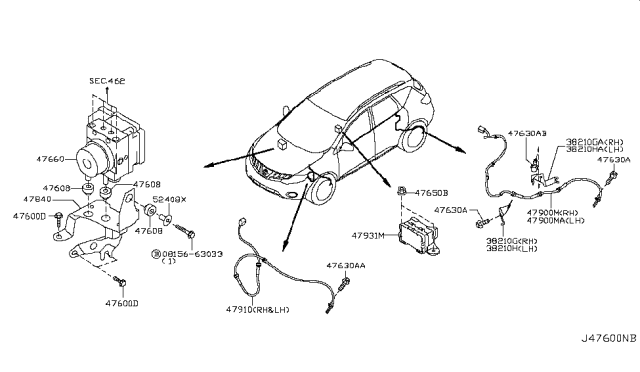 2010 Nissan Murano Sensor Assembly-Anti SKID,Front RH Diagram for 47910-1AA0A