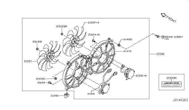 2013 Nissan Murano Radiator,Shroud & Inverter Cooling Diagram 3