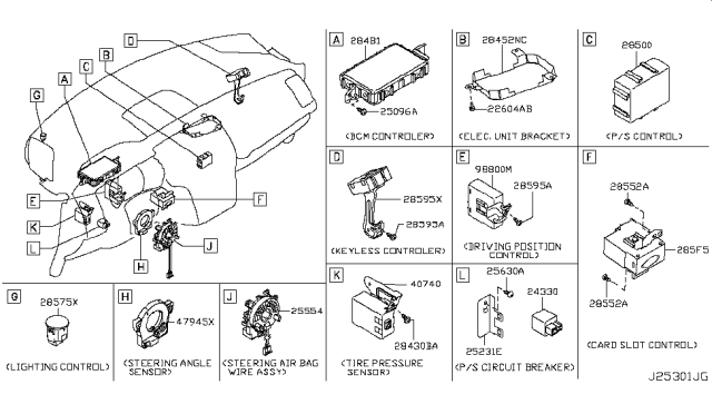 2009 Nissan Murano Clock Spring Steering Air Bag Wire Diagram for B5554-JL00A