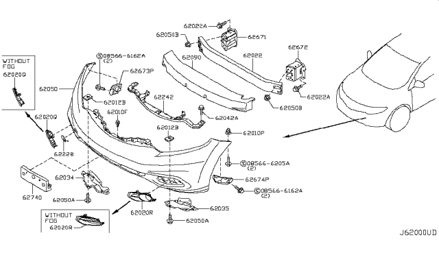 2010 Nissan Murano MOULDING-Front Bumper, RH Diagram for 62074-1GR0A