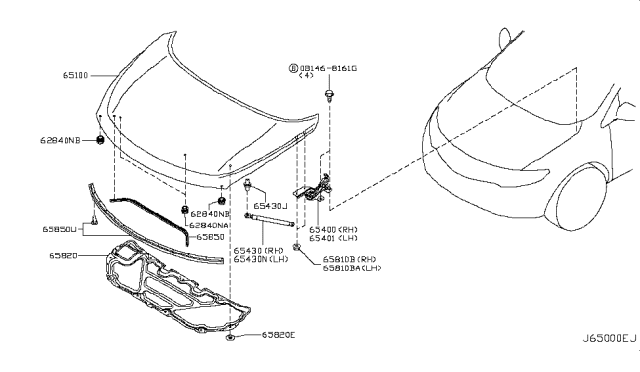 2014 Nissan Murano Hood Panel,Hinge & Fitting Diagram