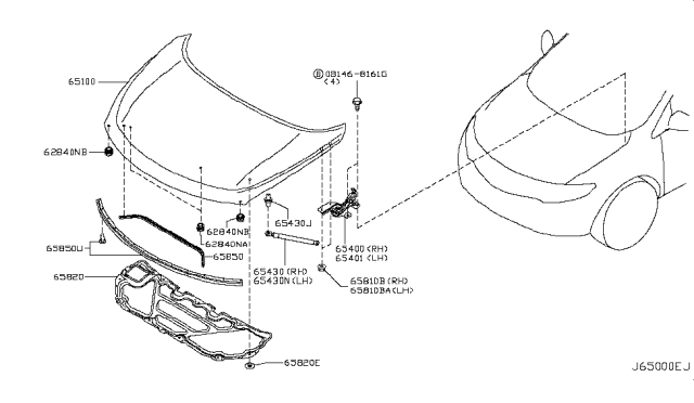 2014 Nissan Murano INSULATOR Hood Diagram for 65840-1AA2A