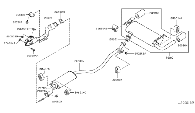 2010 Nissan Murano Exhaust Tube & Muffler Diagram
