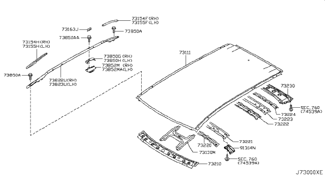 2013 Nissan Murano Roof Panel & Fitting Diagram 2