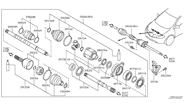 2008 Nissan Murano Circlip-Drive Shaft Diagram for 39234-1AA0A