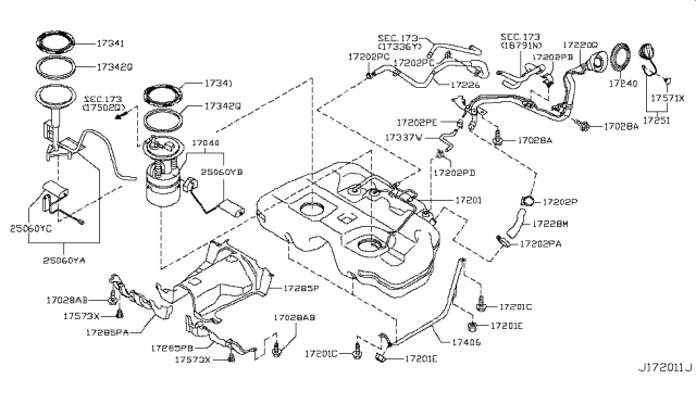 2011 Nissan Murano Filler Cap Assembly Diagram for 17251-1LA1C