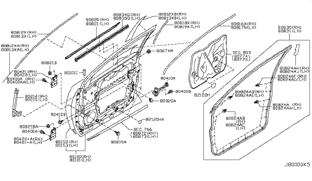 2010 Nissan Murano Tape-Front Door Outside, RH Diagram for 80812-1AA1B