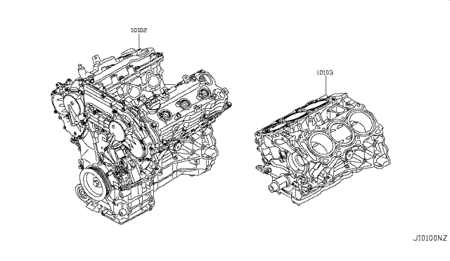 2012 Nissan Murano Bare & Short Engine Diagram