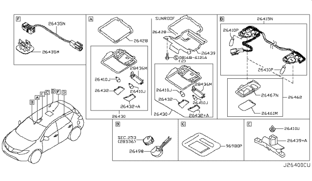 2009 Nissan Murano Lens-Map Lamp Diagram for 26432-JA00A