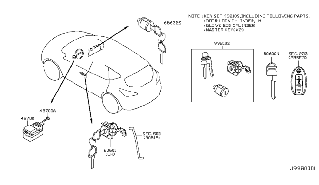 2008 Nissan Murano Key Set Diagram for 99810-1AA0B