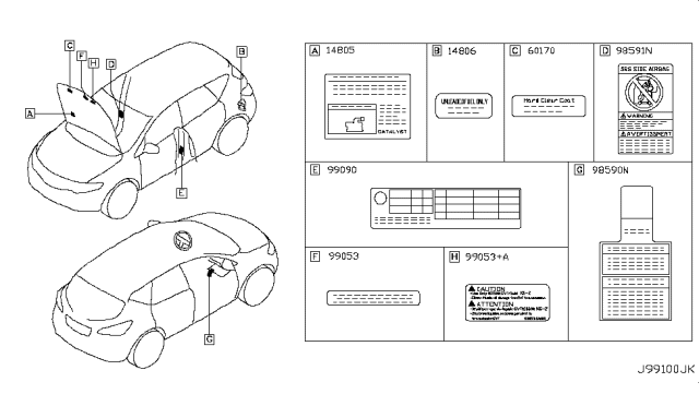 2010 Nissan Murano Caution Plate & Label Diagram 3