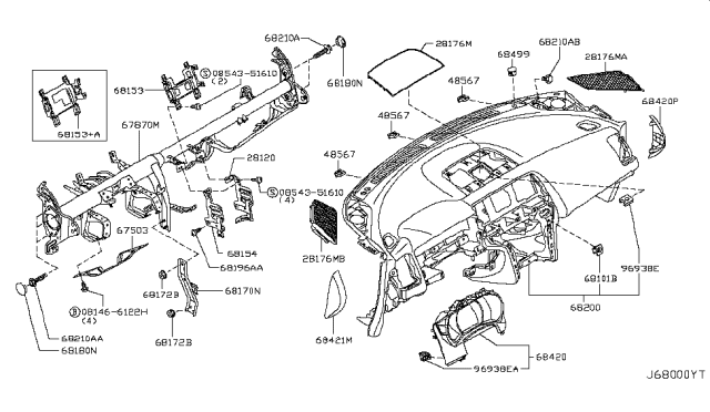 2011 Nissan Murano Instrument Panel,Pad & Cluster Lid Diagram 1