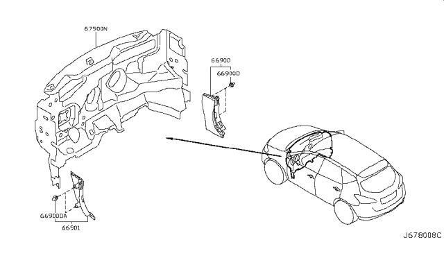 2010 Nissan Murano Dash Trimming & Fitting Diagram