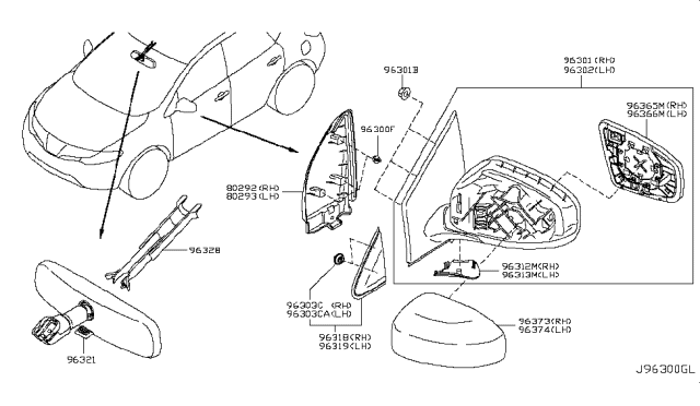 2008 Nissan Murano Mirror Assy-Outside,LH Diagram for 96302-1AA0B