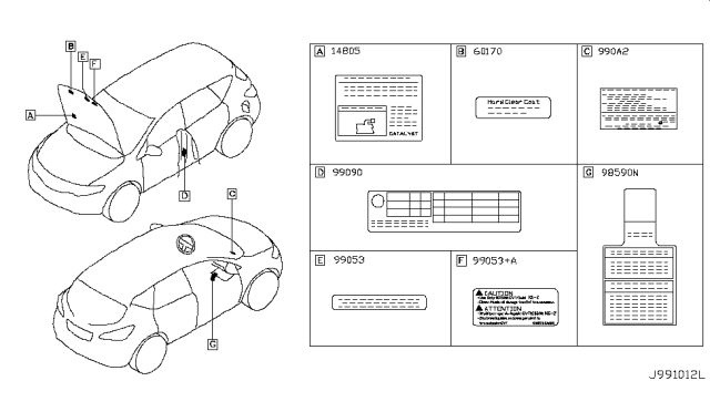 2013 Nissan Murano Caution Plate & Label Diagram 2