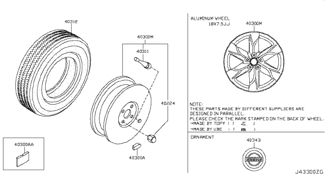 2009 Nissan Murano Road Wheel & Tire Diagram 3