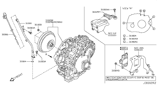 2014 Nissan Murano Automatic Transmission Assembly Diagram for 31020-1XE1C