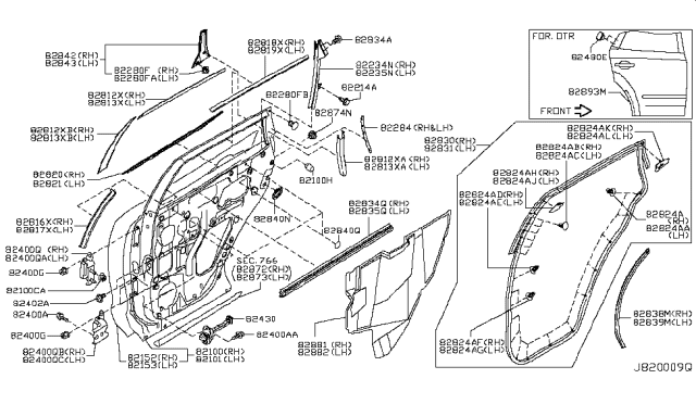 2009 Nissan Murano Moulding-Rear Door Sash,Center RH Diagram for 82284-1AA0A