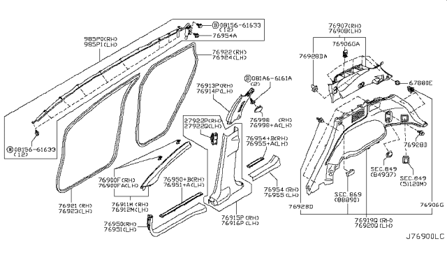 2009 Nissan Murano Body Side Trimming Diagram