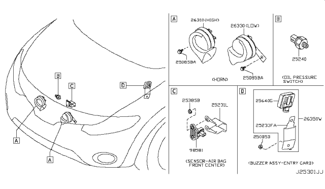 2009 Nissan Murano Horn Assy-Electric High Diagram for 25610-1AA0A