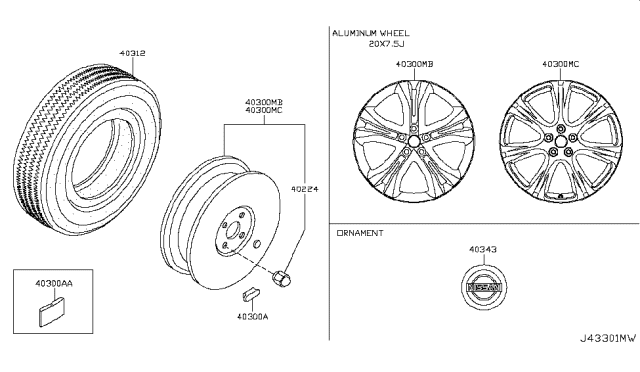 2014 Nissan Murano Road Wheel & Tire Diagram 2