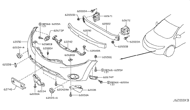 2010 Nissan Murano Bracket-Front Bumper Side,LH Diagram for 62223-1AA2A