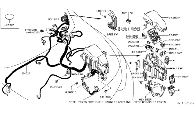 2008 Nissan Murano Harness-Engine Room Diagram for 24012-1AA5C