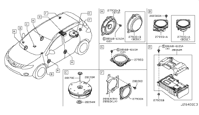 2009 Nissan Murano Bracket-Rear Speaker,LH Diagram for 28165-1AK0A