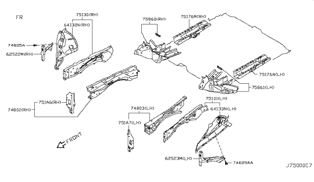 2012 Nissan Murano Extension-Front Side Member,Center RH Diagram for 75180-1SX0A