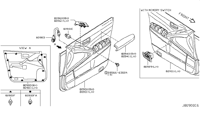 2009 Nissan Murano Front Door Armrest, Left Diagram for 80941-1AA5B