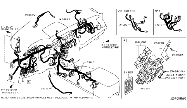 2011 Nissan Murano Harness-Main Diagram for 24010-1V45A