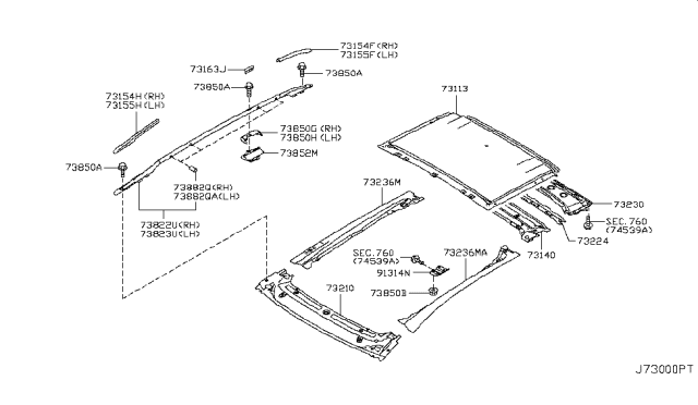 2010 Nissan Murano Reinforce Roof Side Diagram for 73150-1AA0B