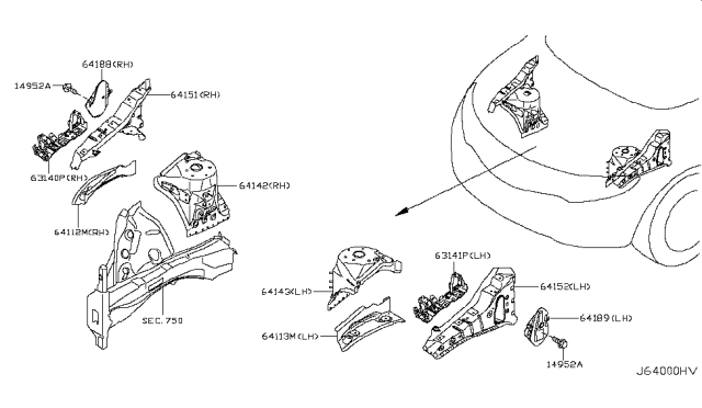 2011 Nissan Murano Hood Ledge & Fitting Diagram