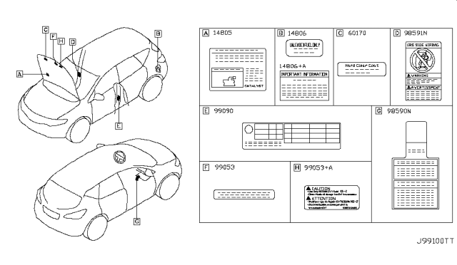 2011 Nissan Murano Caution Plate & Label Diagram 2