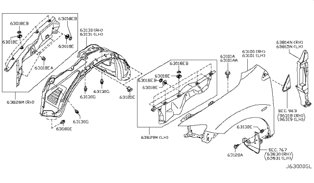 2013 Nissan Murano Clip Diagram for 63848-1AA1B