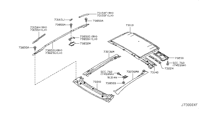 2013 Nissan Murano Roof Panel & Fitting Diagram 3