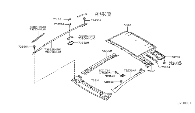 2012 Nissan Murano Roof Panel & Fitting Diagram 3