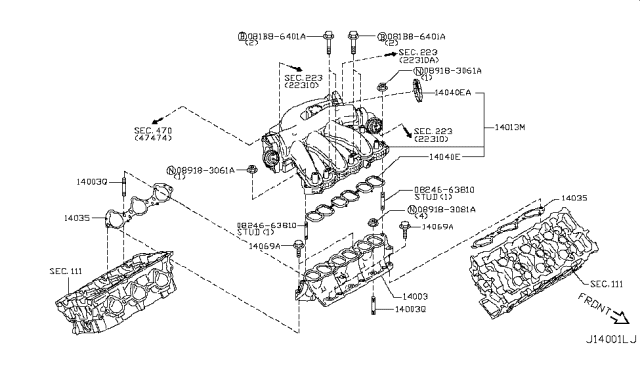 2011 Nissan Murano Gasket-Adapter Diagram for 14032-JA11A