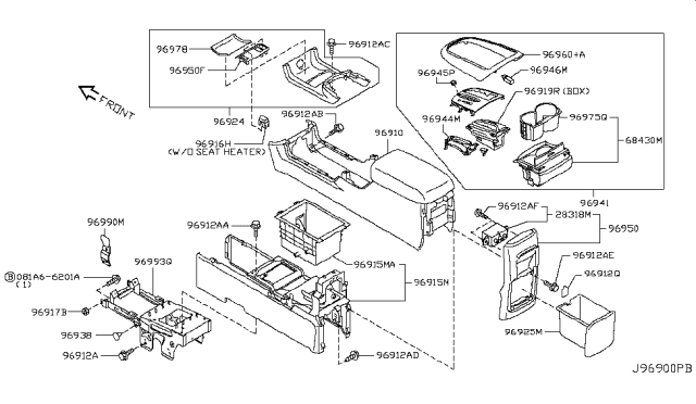 2011 Nissan Murano Cup Holder Assembly Diagram for 68430-1AA2A