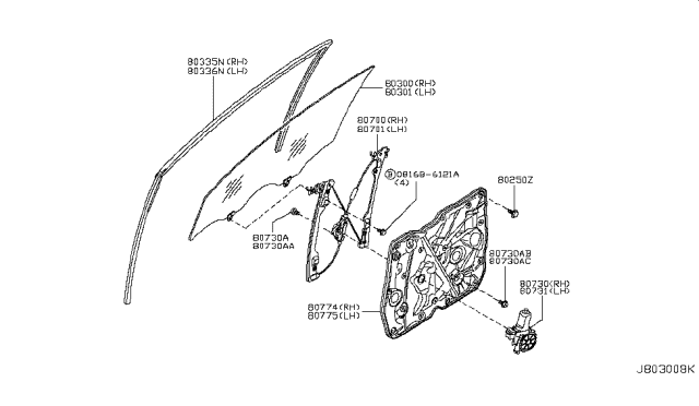 2013 Nissan Murano Front Door Window & Regulator Diagram