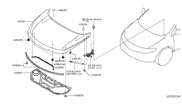 2009 Nissan Murano Hood Panel,Hinge & Fitting Diagram 2