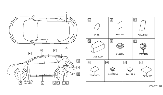 2012 Nissan Murano Body Side Fitting Diagram 5