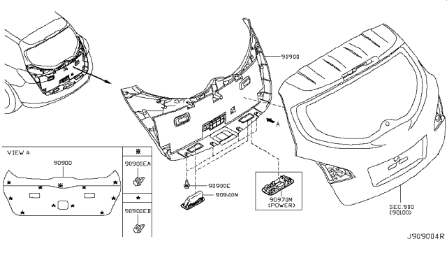 2013 Nissan Murano Finisher Assy-Back Door Diagram for 90900-1SV0A