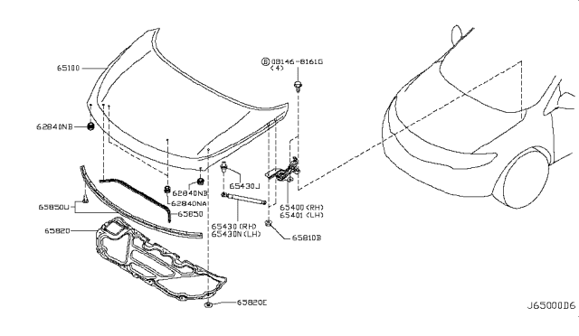 2009 Nissan Murano Hood Panel,Hinge & Fitting Diagram 1