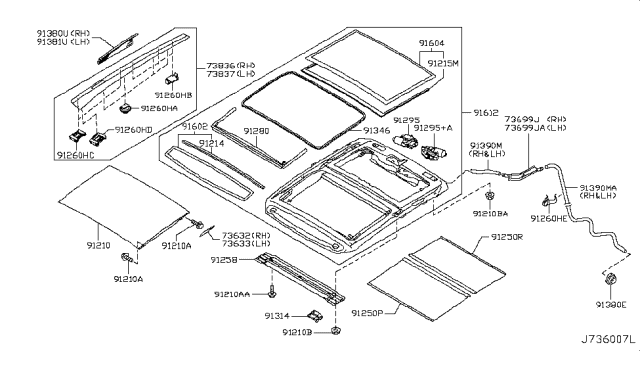 2009 Nissan Murano Frame Assy-Sunroof Diagram for 91201-1AA1A