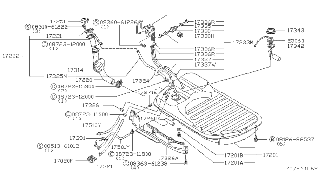 1980 Nissan 200SX EVAPO Tube Diagram for 17340-N8200