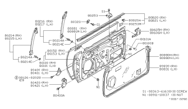 1983 Nissan 200SX Front Door Panel & Fitting Diagram 2