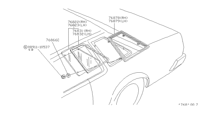 1983 Nissan 200SX Side Window Diagram 3