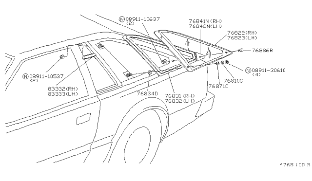 1980 Nissan 200SX Weatherstrip Diagram for 76832-N8200