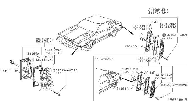 1981 Nissan 200SX Lamp Side R L Diagram for 26195-N8500